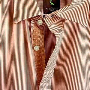 Tailorbyrd Shirt Mens Medium Burnt Orange Striped Button Down Long Sleeve